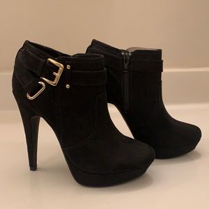 G by Guess Platform Suede Black Ankle High Heel Boots